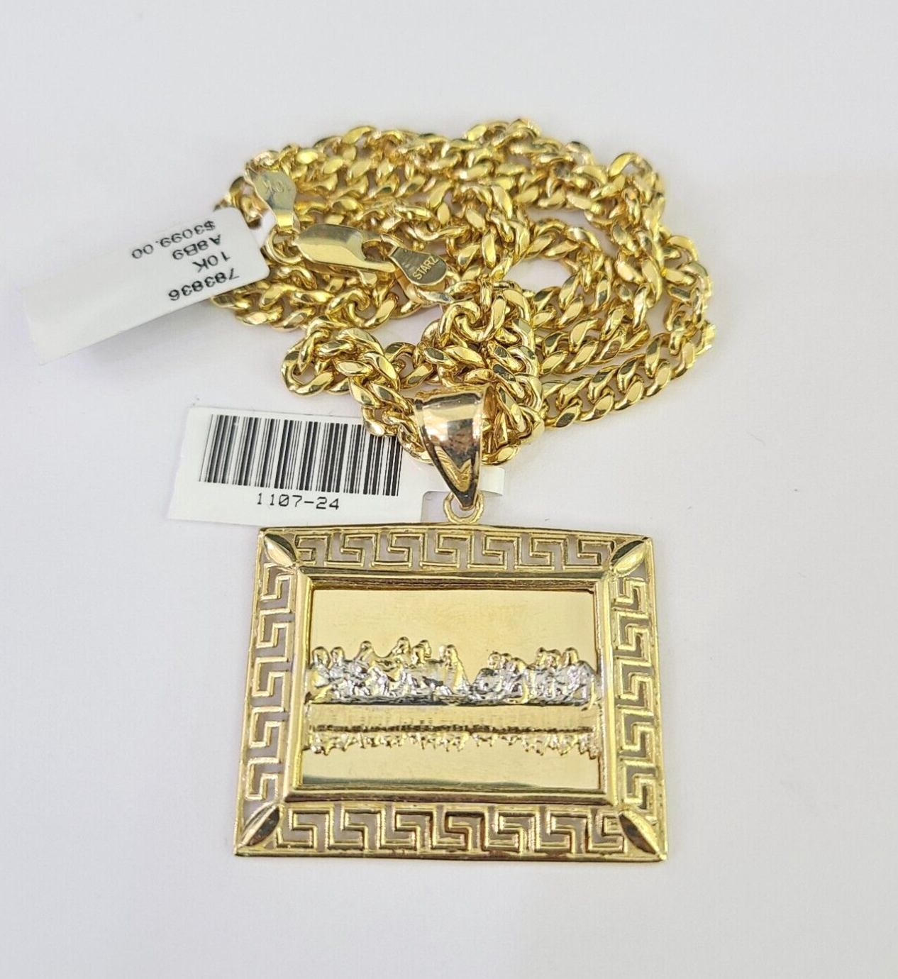 10k Last Supper Charm Miami Cuban Chain Pendant Set 5mm Necklace Yellow Gold