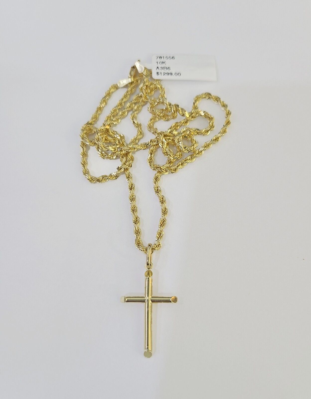 10k 3mm Rope Chain Jesus Cross Pendant 18"-30" Yellow Gold Set Charm Necklace