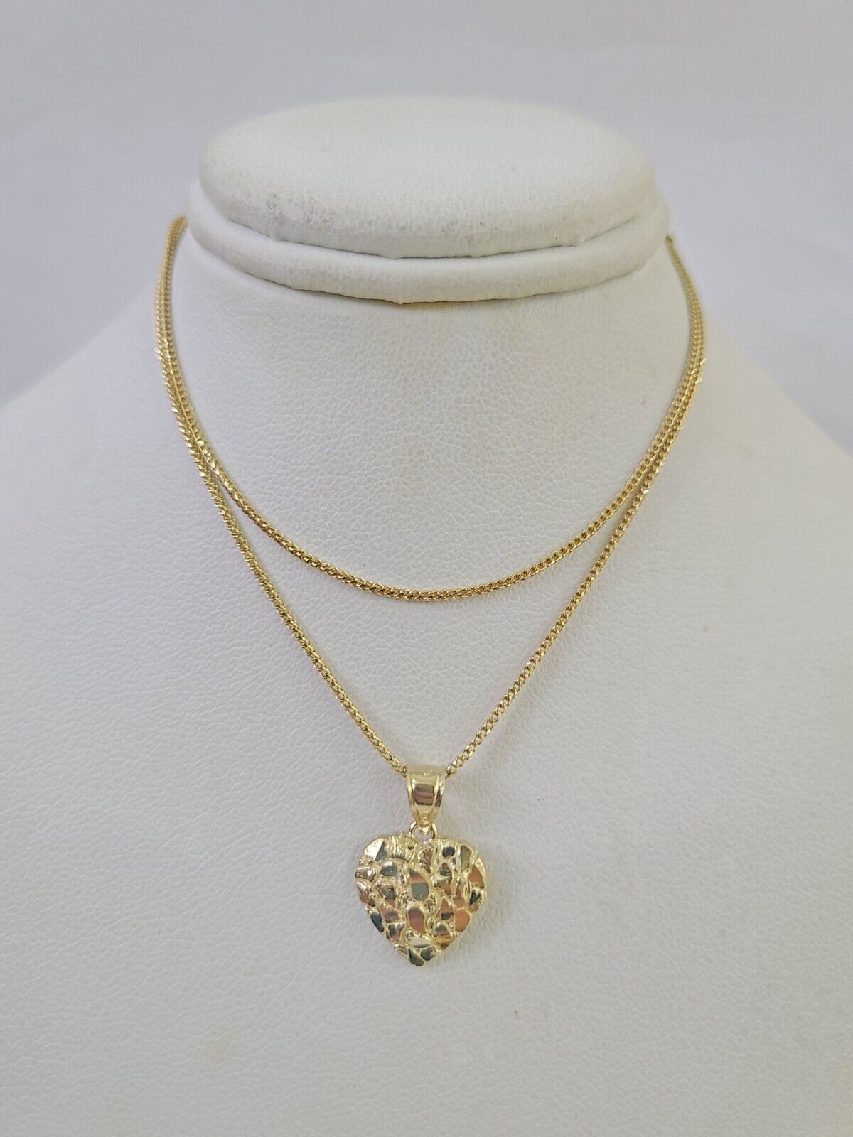 10K Solid Franco Chain Nugget Heart Pendant Charm Necklace 18"-24" 1mm Gold