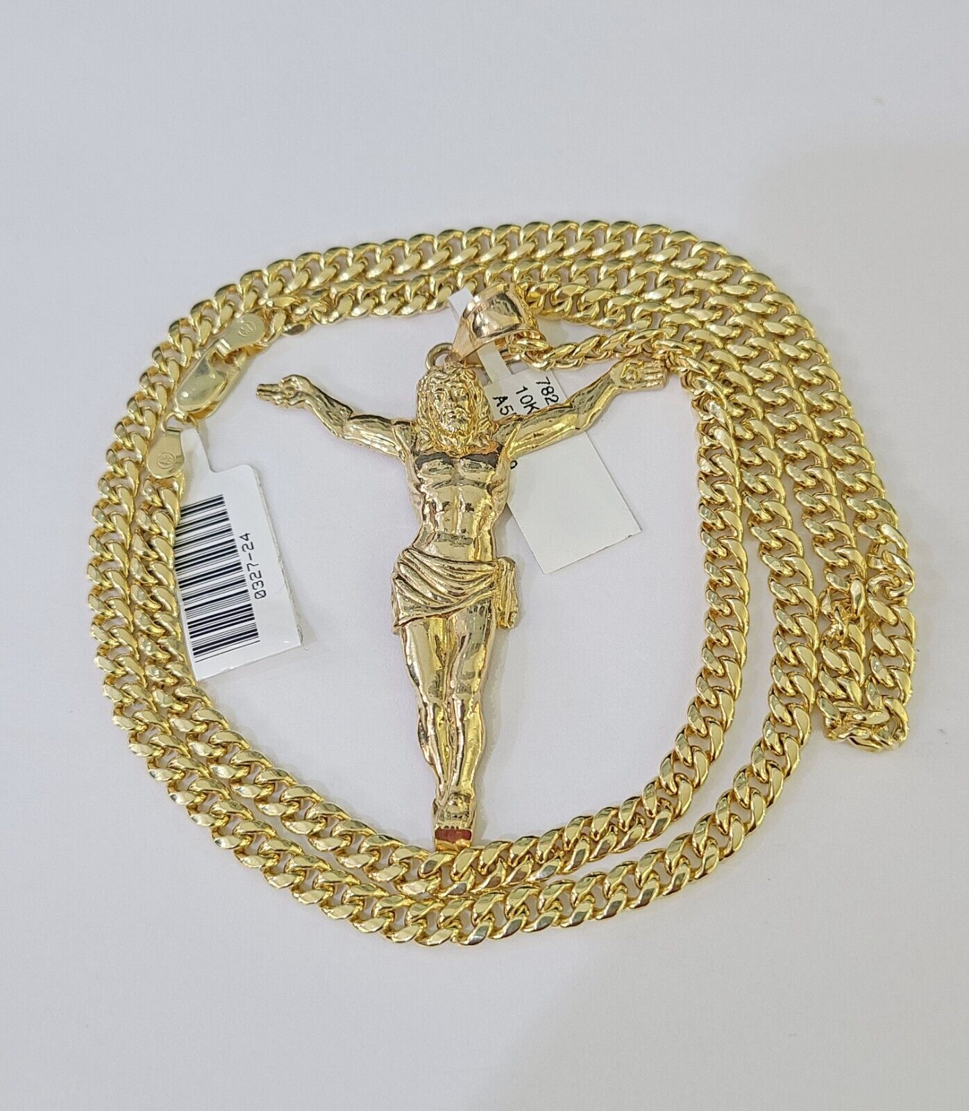 Real 10k Miami Cuban Chain Jesus Charm Set 4mm Yellow Gold Necklace Pendant