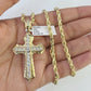 10k Solid Rope Chain Jesus Cross Charm Set 4mm 18"-30" Necklace Gold Pendant