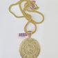 Real 14k Gold Franco Necklace Chain Mayan Calendar Charm 18"-26" SET For Mens