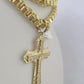 10k Gold Byzantine Necklace Jesus Cross Charm Pendant 20"-30" 8mm REAL SET Chain