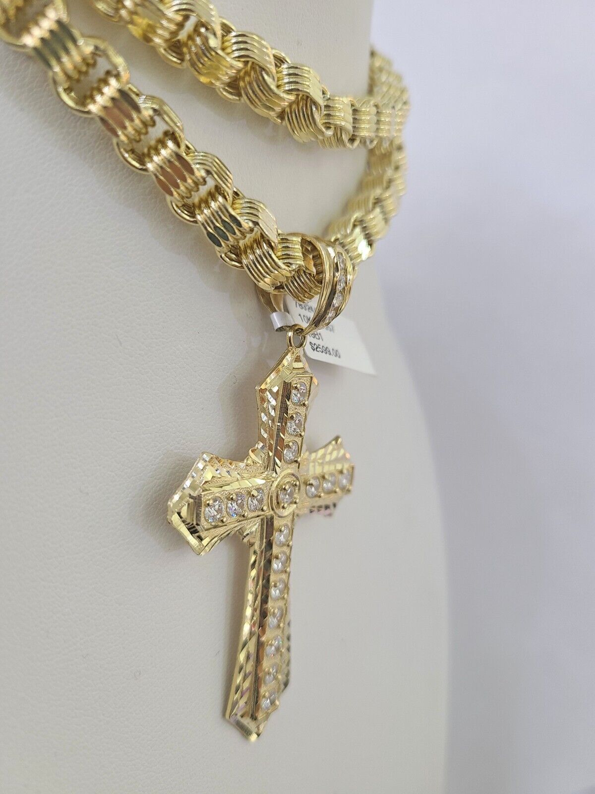 10k Gold Byzantine Necklace Jesus Cross Charm Pendant 20"-30" 8mm REAL SET Chain