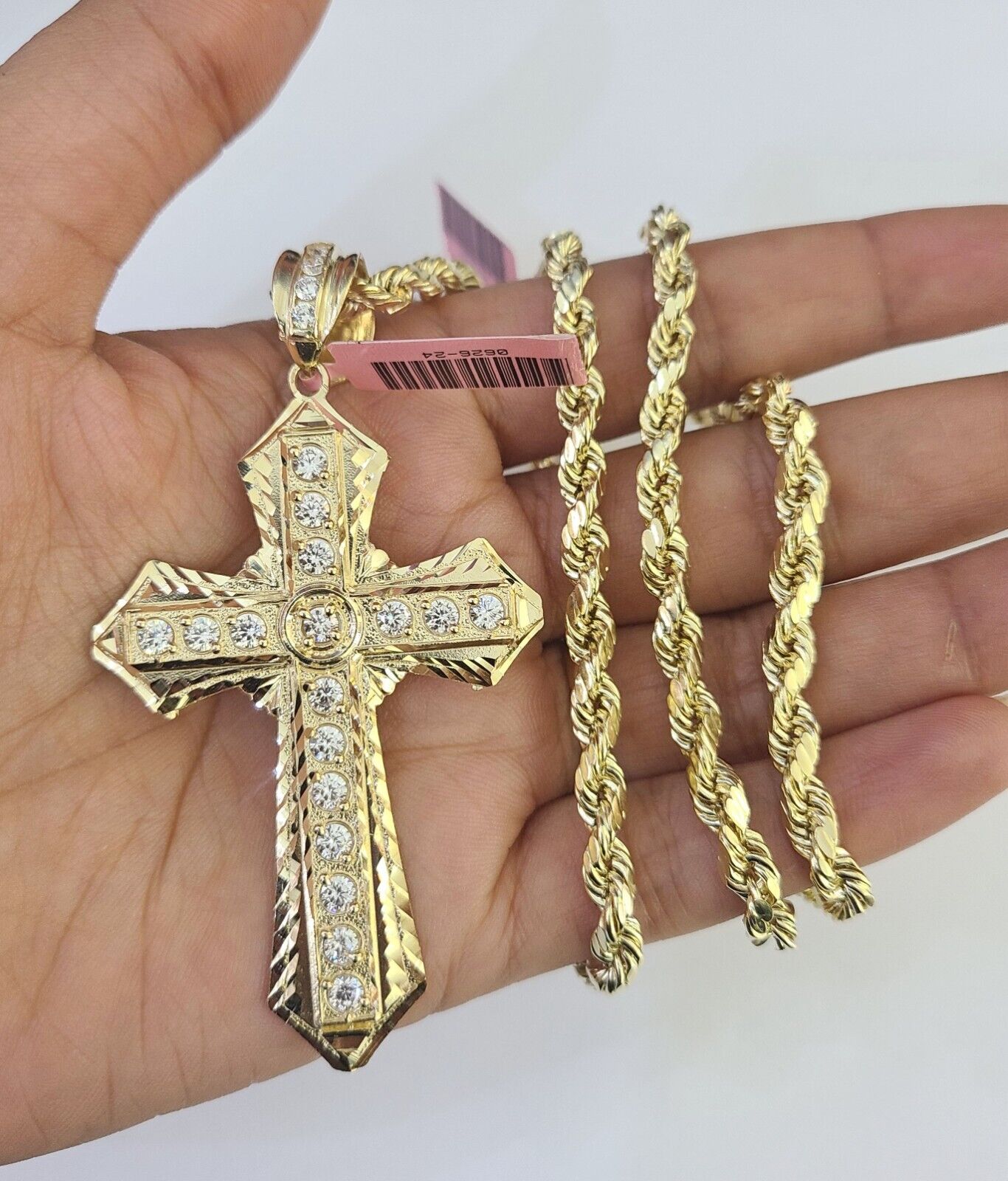 Real 14k Rope Chain Jesus Cross Charm Yellow Gold Set 5mm 20"-30" Necklace