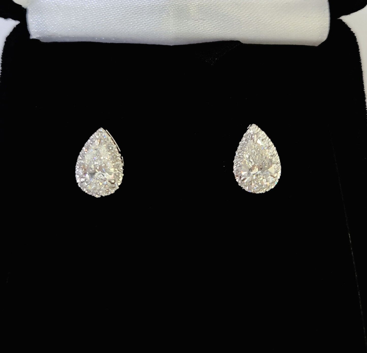 14k White gold Pear Earrings Diamond screw-back Lab Created Women Men Studs