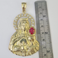 Real 10K Gold Saint Barbara Charm Diamond Cut 10kt yellow Gold Pendent 3"