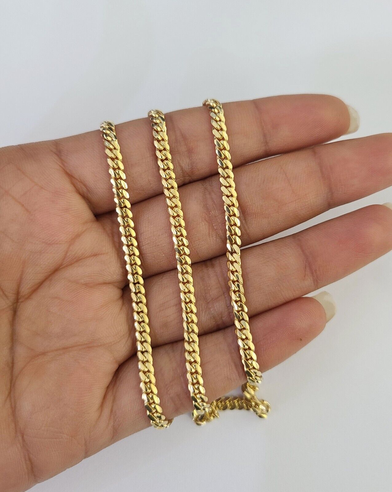 18k Solid Miami Cuban Chain Yellow Gold 3mm 22" Inch Genuine Necklace Real