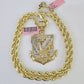 Real 14k Rope Chain Eagle Anchor Charm Set 6mm 18"-28" Necklace Yellow Gold