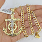 10k Solid Gold Cuban Curb Chain Jesus Anchor Pendant 6mm 20"-30" SET Necklace