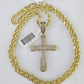 10k Solid Rope Chain Jesus Cross Charm Diamond Set 4mm 20"-28" Necklace Gold