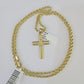 10k Solid Rope Chain 3mm Jesus Cross Pendant Charm Necklace SET 18-28 in