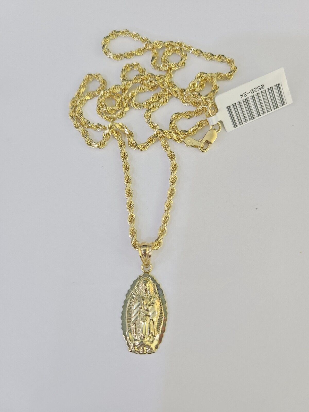 10k Rope Chain Virgin Mary Pendant 18"-30" Yellow Gold Set Charm Necklace 3mm