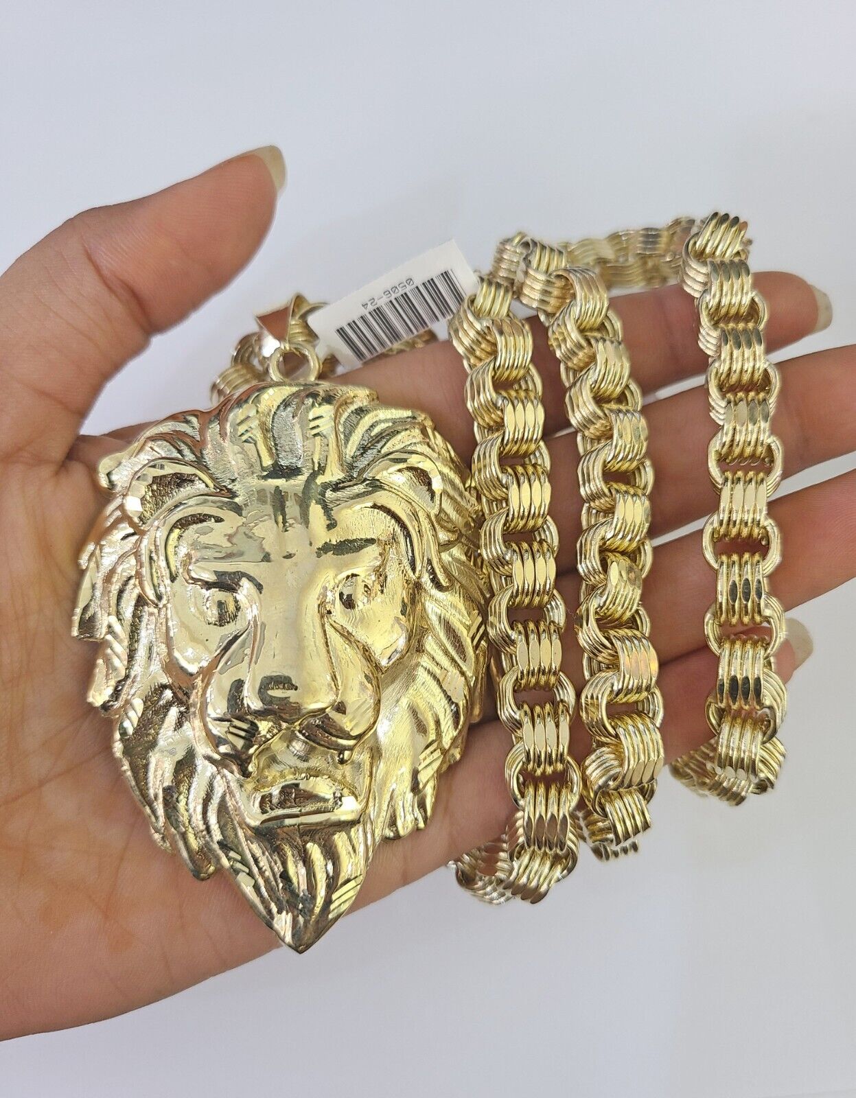 10k Gold Byzantine Necklace Lion Charm 20-30 inches 9mm REAL Yellow SET Chain