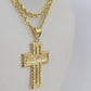 10k 3mm Rope Chain Last Supper Cross Pendant 18"-30" Gold Set Charm Necklace