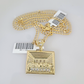 10k Gold Solid Cuban Curb Chain Last Supper Pendant Set 3mm 18"-26" Necklace