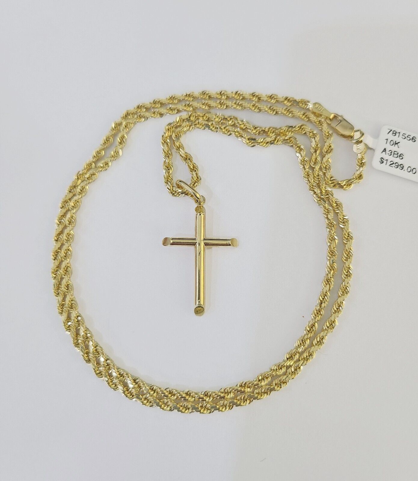 10k 3mm Rope Chain Jesus Cross Pendant 18"-30" Yellow Gold Set Charm Necklace