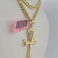 Real 14k Chain Cross Charm Set Miami Cuban Link 4mm Necklace Pendant Yellow Gold