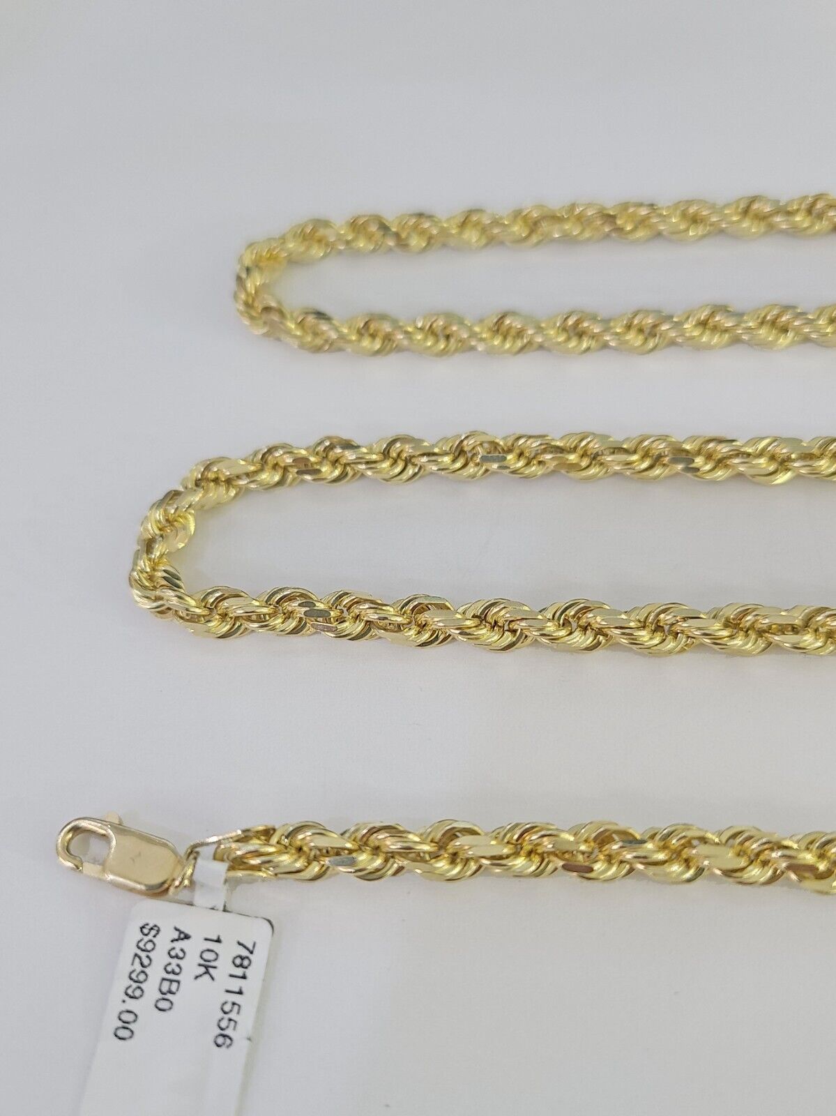 10k Real Solid Rope Chain Yellow Gold Women Men Diamond Cut 4mm 20 Inches