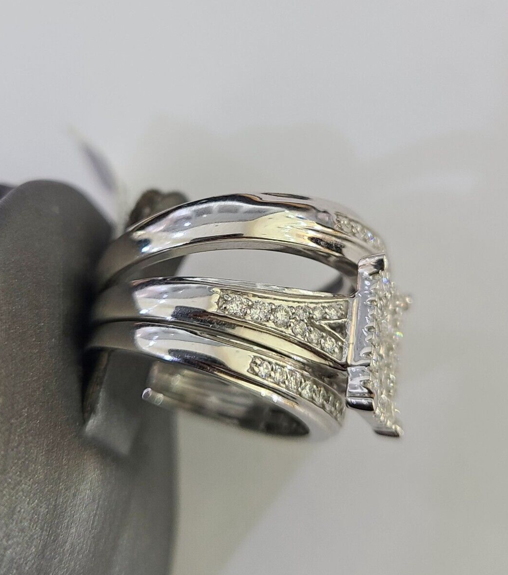 REAL 14k Diamond Ring White Gold Ladies Men Trio SET Wedding Engagement Genuine