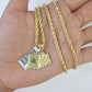 Real 10k 3mm Rope Chain Royal Flush Pendant 18" 20" 22" 24" 26" Gold Set