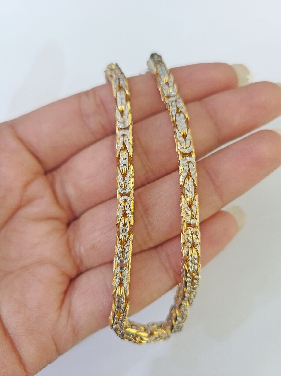 10K Yellow Gold Turkish Byzantine Link Bracelet Solid 4mm 9" inch Real Genuine