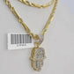 Real 10k Milano Rope Chain Diamond Hamsa Charm Necklace SET 3mm 18" 20" 22" 24"