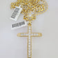 10k Gold Chain Jesus Cross Charm Solid Cuban Curb 5mm 18"-28" Inch SET