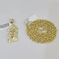 10k Yellow Gold Rope Chain Jesus Cross Charm Set 4mm 18"-26"Inch Necklace
