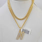 10k Miami Cuban Chain N Diamond Charm Set 4mm 18-26"Yellow Gold Necklace Pendant