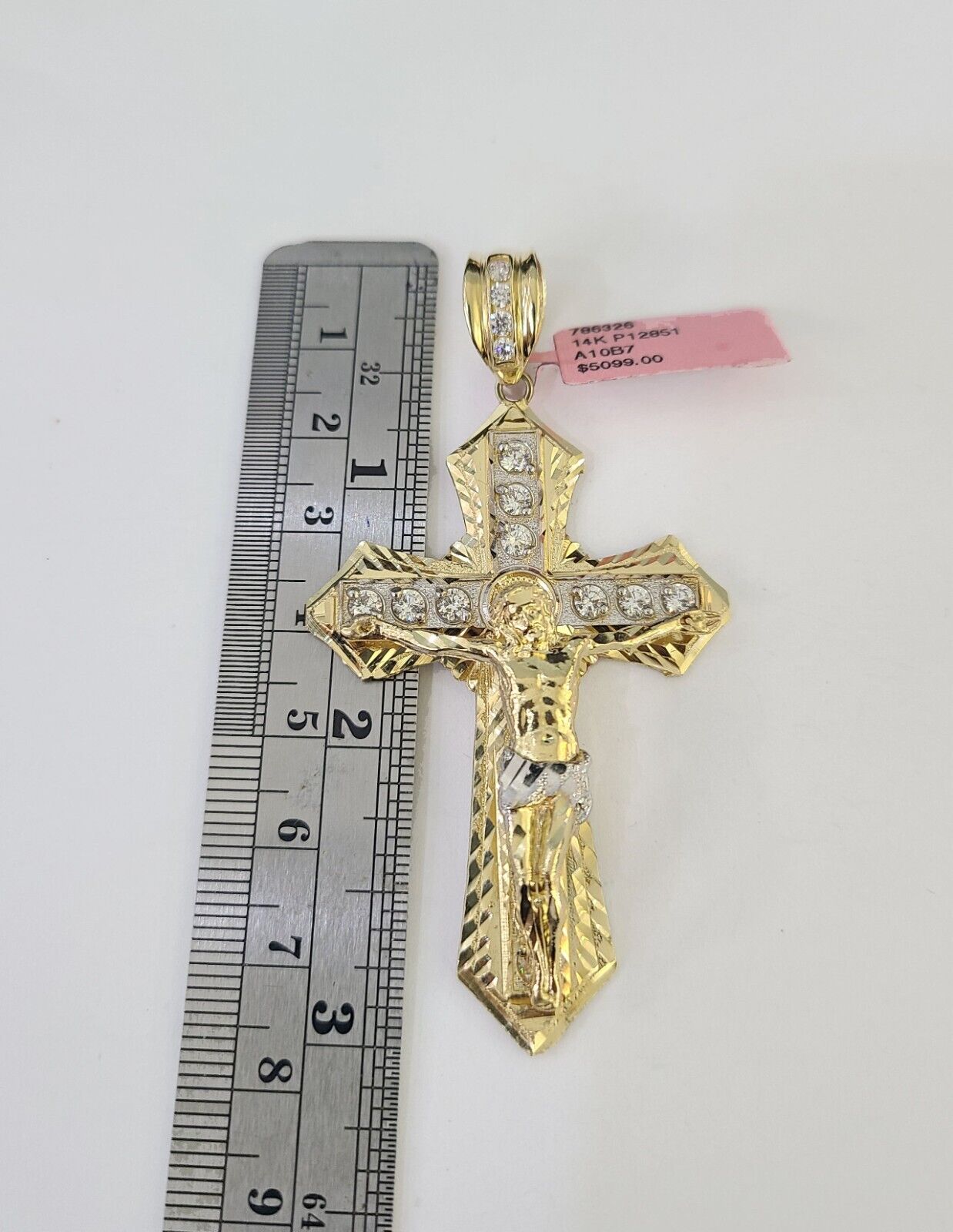 Real 14k Solid Chain Cross Charm Set Miami Cuban Link 6mm Necklace Pendant Gold