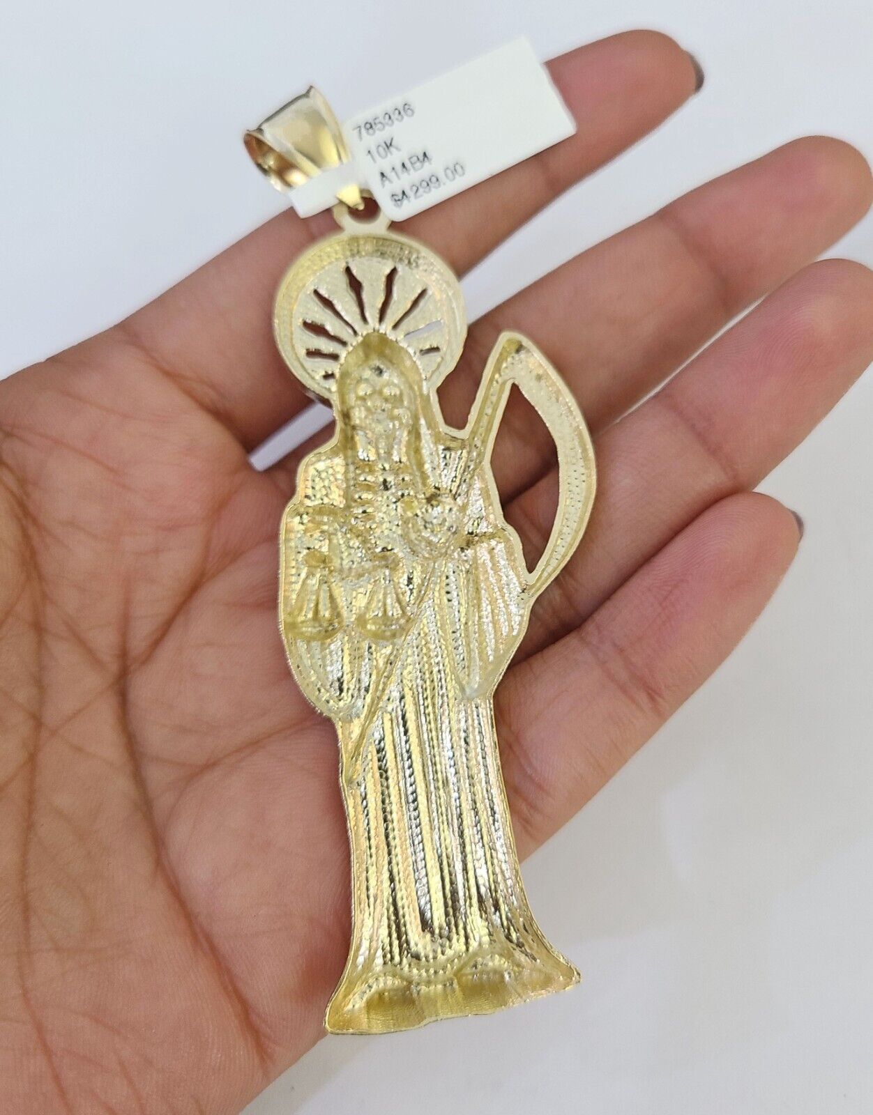 10K Franco Chain Saint Reaper Pendant Charm Necklace 20"-26" 5mm Gold SET Yellow