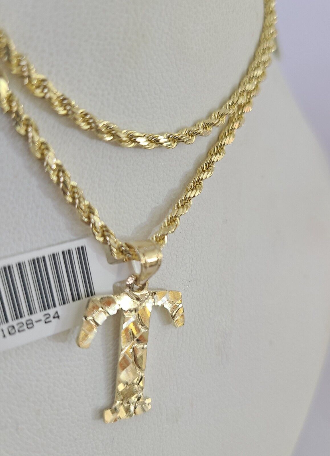 10k Gold Initial T Charm Rope Chain 16"-26" 2.5mm SET Necklace Alphabet Pendant