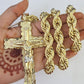 Real 10k Rope Chain Jesus Cross Charm Set 12mm 20"-30" Inch Necklace Yellow Gold