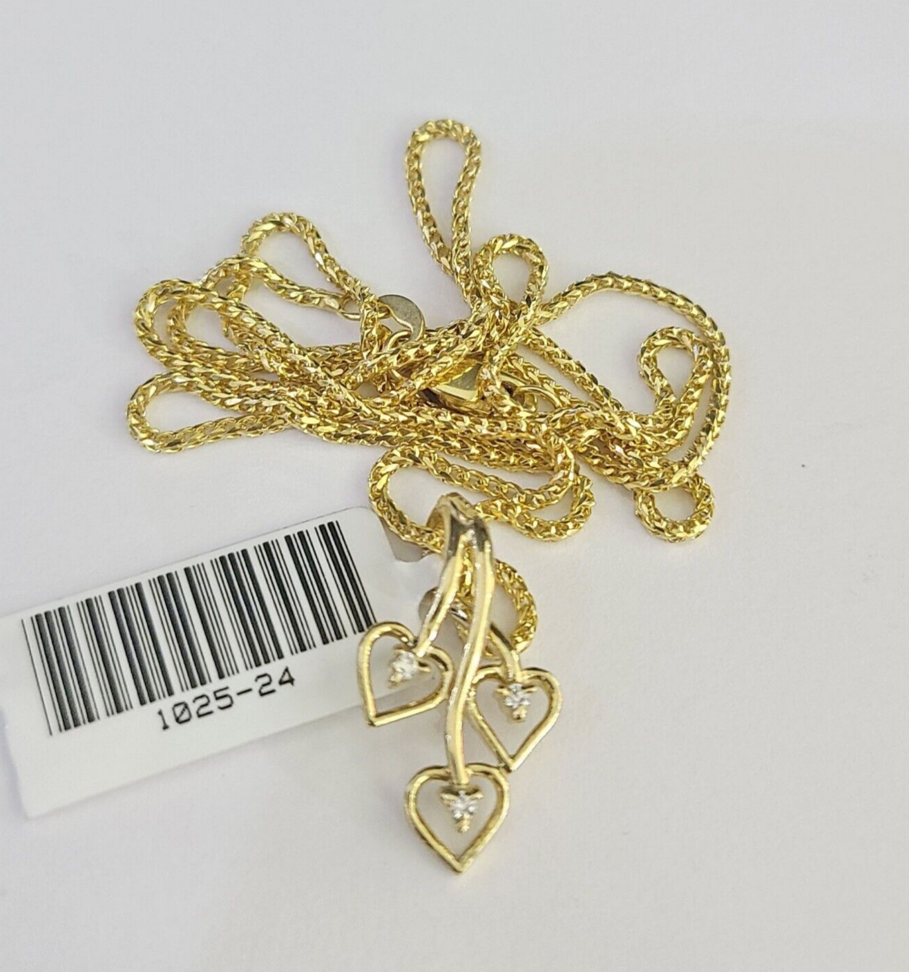 10K Solid Franco Chain Hearts Pendant Charm Necklace 16"-22" 1mm Gold Ladies