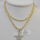 Real 10k Milano Rope Chain Diamond Star Charm Necklace SET 3mm 18" 20" 22" 24"