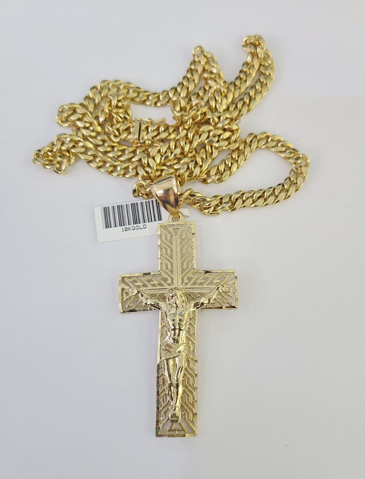 10K Miami Cuban Link Chain Jesus Cross Pendent Charm 6mm 20"-30" Necklace