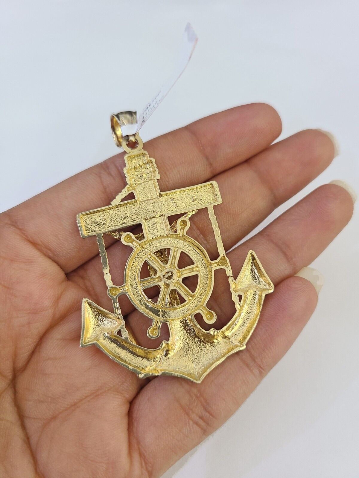 14k Gold Chain Jesus Anchor Charm Solid Cuban Curb 5mm 20"-28" SET Necklace