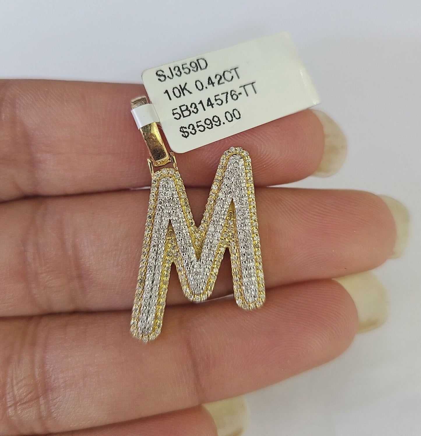 10k Miami Cuban Chain M Diamond Charm Set 4mm 18-26"Yellow Gold Necklace Pendant