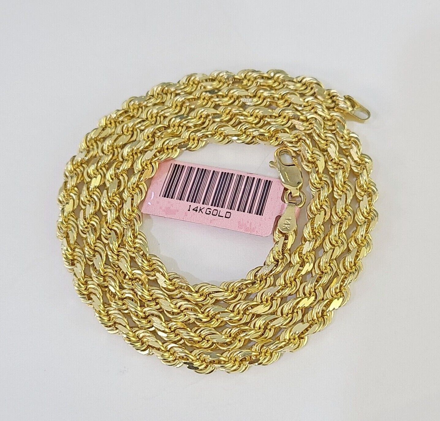 14k Real Solid Rope Chain Yellow Gold 4mm 18"-26" Inch Men Women Genuine