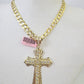 14k Solid Cuban Curb Link Chain Jesus Cross Charm Pendant 8mm 22inch YellowGold