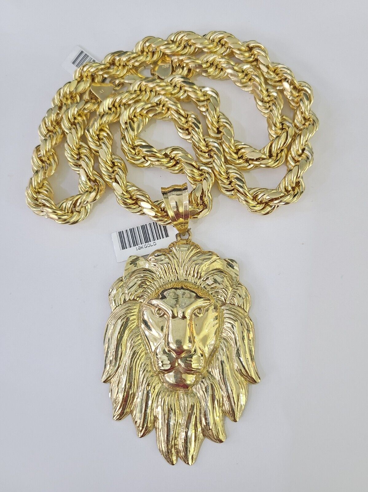 Real 10k Rope Chain Lion Charm Set 10mm 20"-30" Inch Necklace Yellow Gold