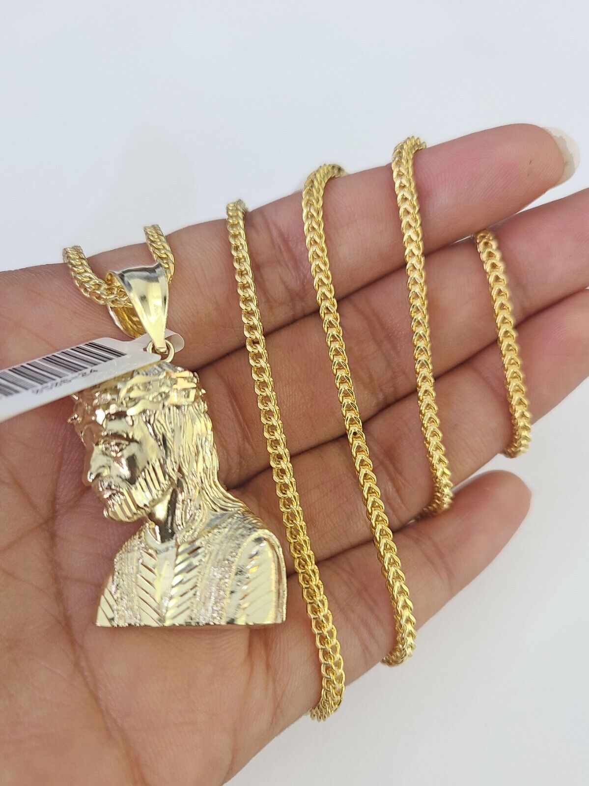 10K Franco Chain Jesus Head Pendant Charm Necklace 20"-26" 2.5mm Yellow Gold