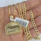 10k Gold Chain Last Supper Charm Solid Cuban Curb Link 5mm 18"-28" Inch SET