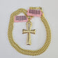 Real 14k Chain Cross Charm Set Miami Cuban Link 4mm Necklace Pendant Yellow Gold