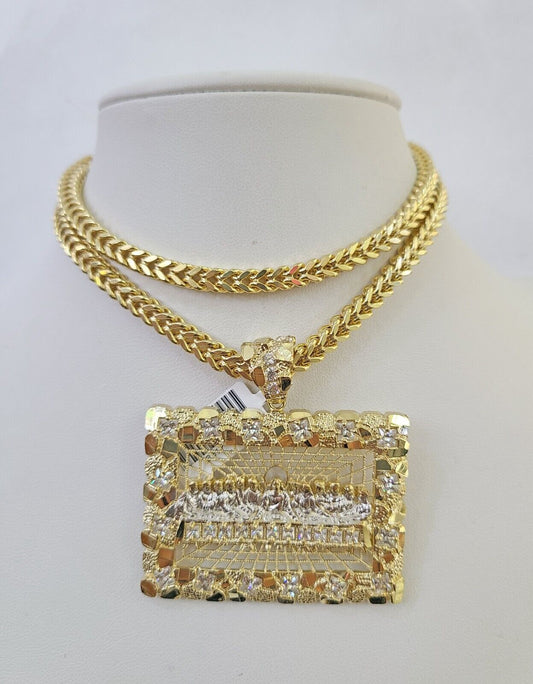 10K Franco Chain Last Supper Pendant Charm Necklace 20"-26" 5mm Gold SET Yellow