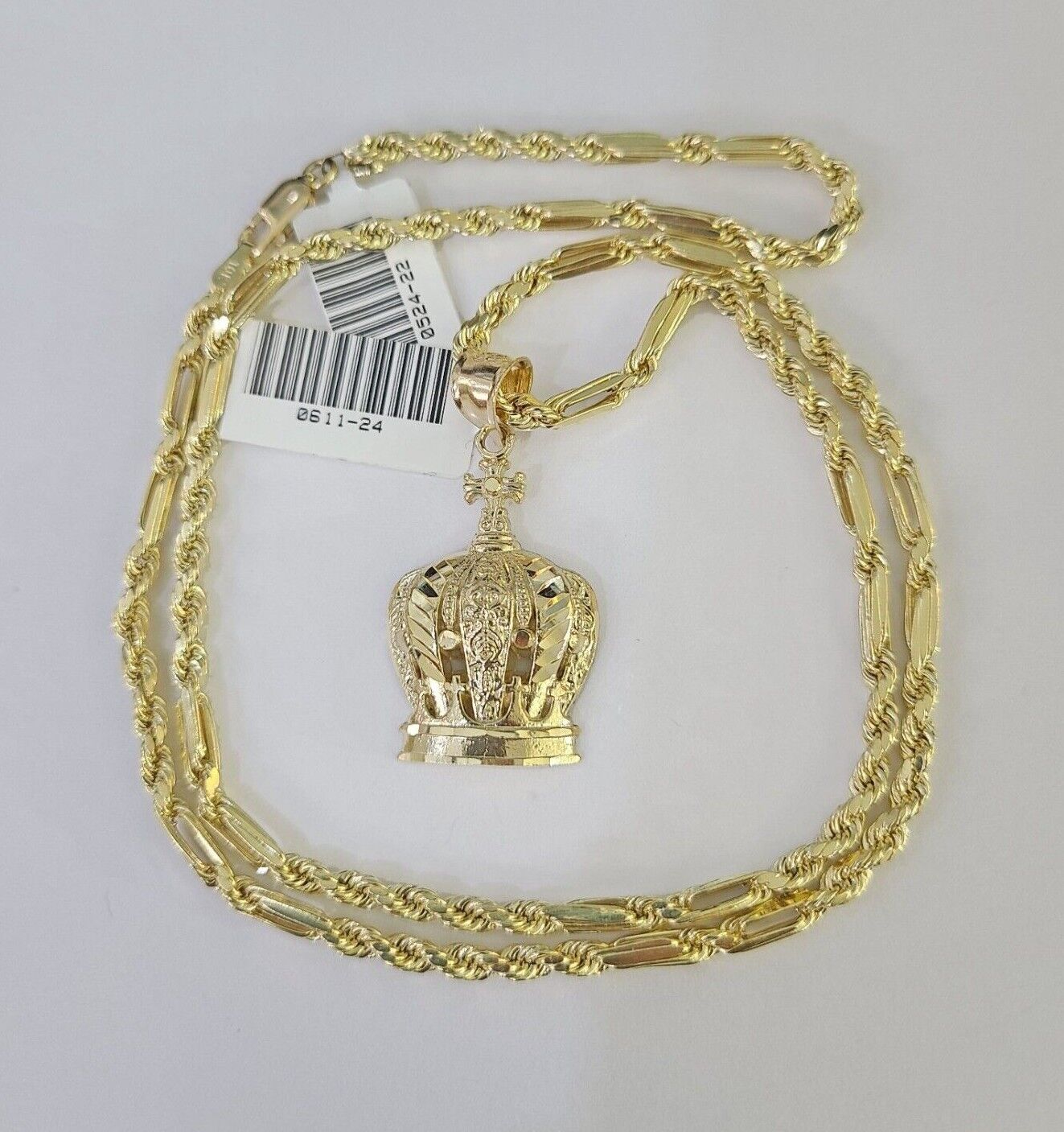 10k Milano Rope Chain Imperial Crown Charm Necklace SET 3mm 18"-26" Pendant