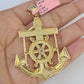 14k Solid Figaro Chain Jesus Anchor Charm Pendant Gold 7mm 20"-30" SET Necklace