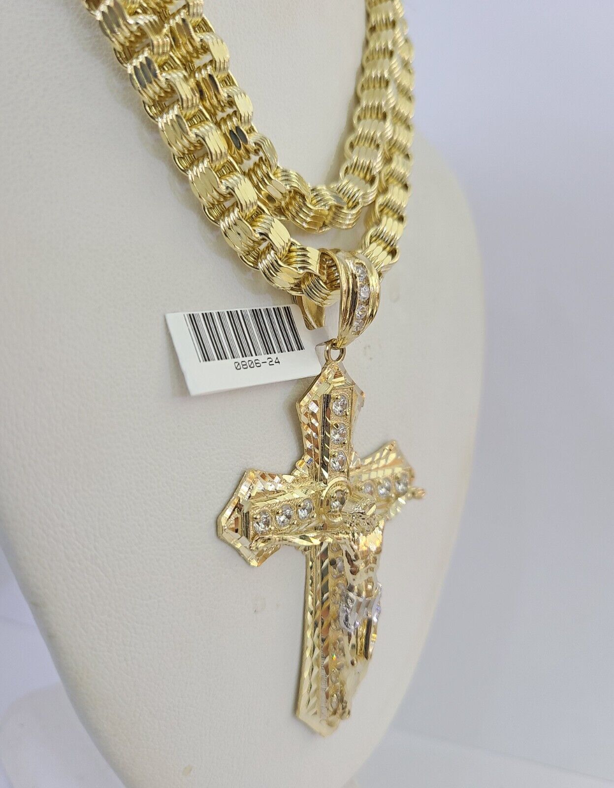 10k Gold Byzantine Necklace Jesus Cross Charm 20-30 inches 6mm SET Chain Pendant