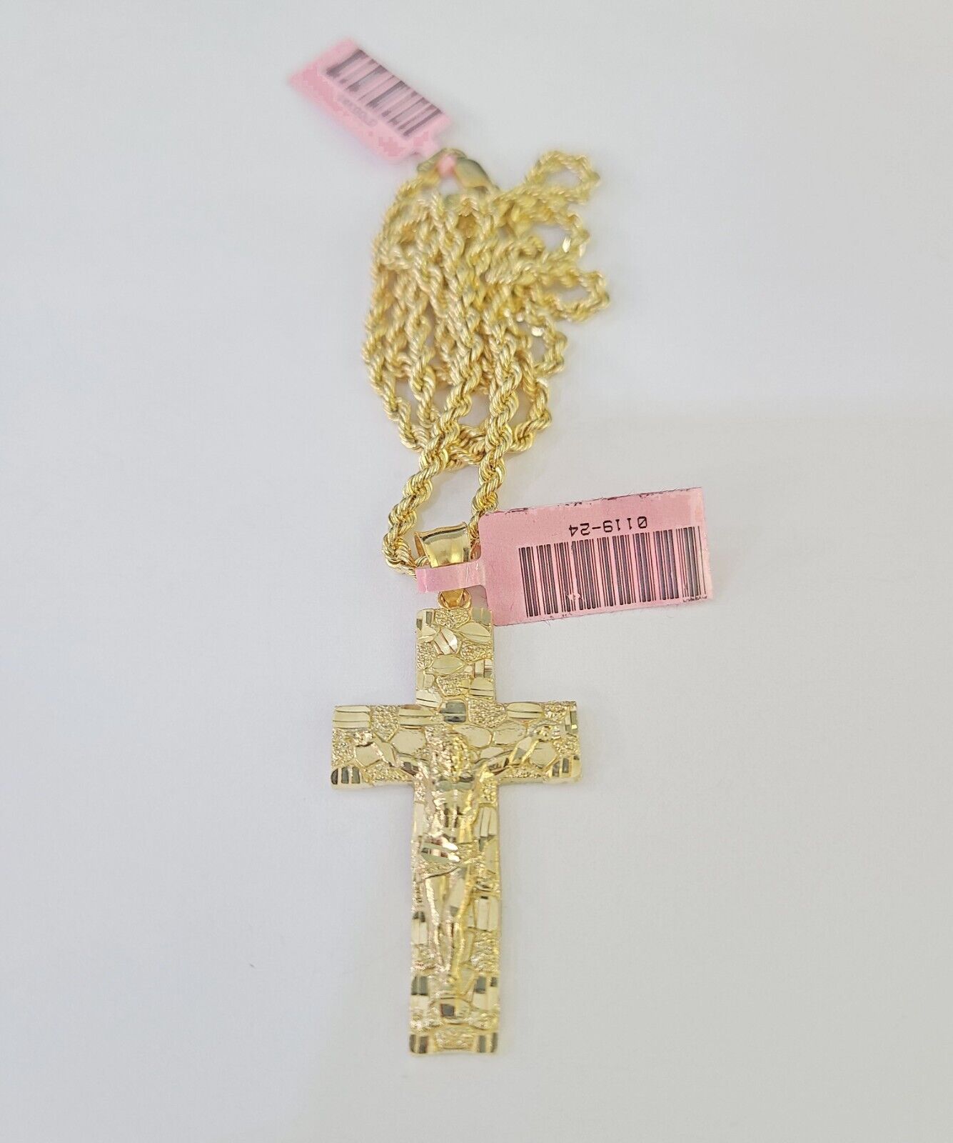 Real 14k Rope Chain Jesus Cross Charm Set Yellow Gold 3mm 18"-26" Necklace